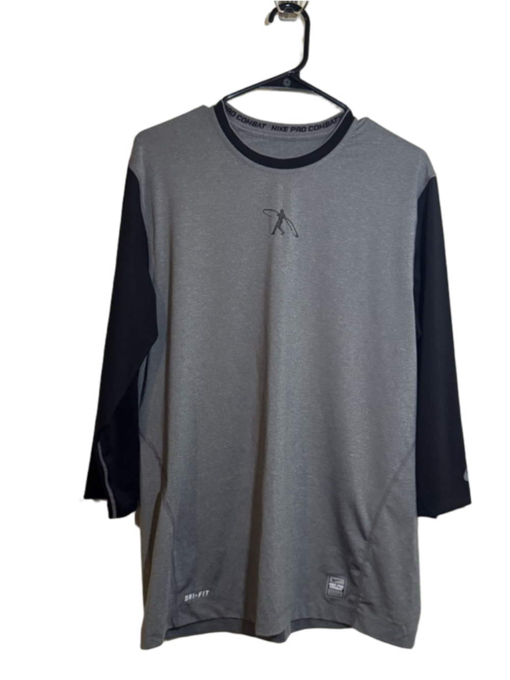 Nike Gray Black Pro Combat Long Sleeve Tee Large